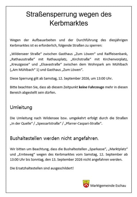 Straßensperrung am Kerbmarkt 2026