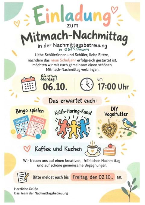 Einladung zum Schnuppertag in der OGTS