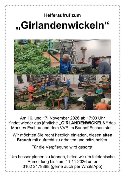 Plakat Helferaufruf zum Girlandenwickeln