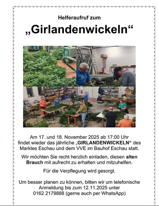 Plakat für Helferaufruf Girlandenwickeln